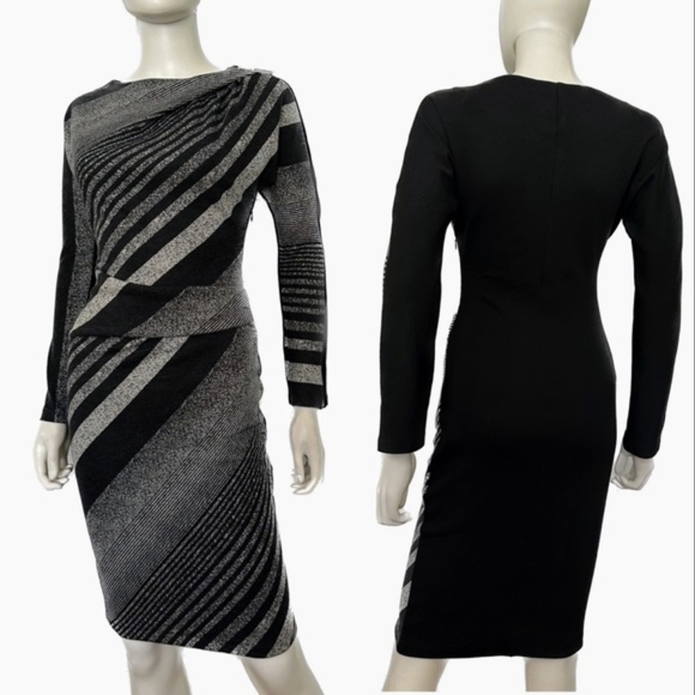 NWT WOMEN DRESS LONG SLEEVES KNEE-LENGTH CASUAL BLACK STRIPED OFFICE‎ WEAR